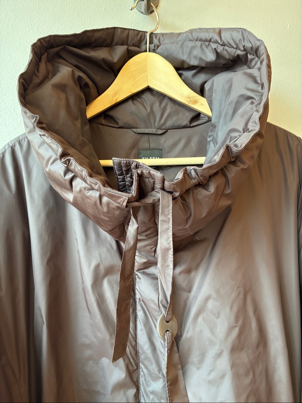 Eileen Fisher Down Parka Dark Brown Oversized Collar Puffer Coat, 3X - Picture 2 of 5
